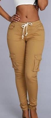 Drawstring Side Pockets High Waist Pure Color Casual Long Pants