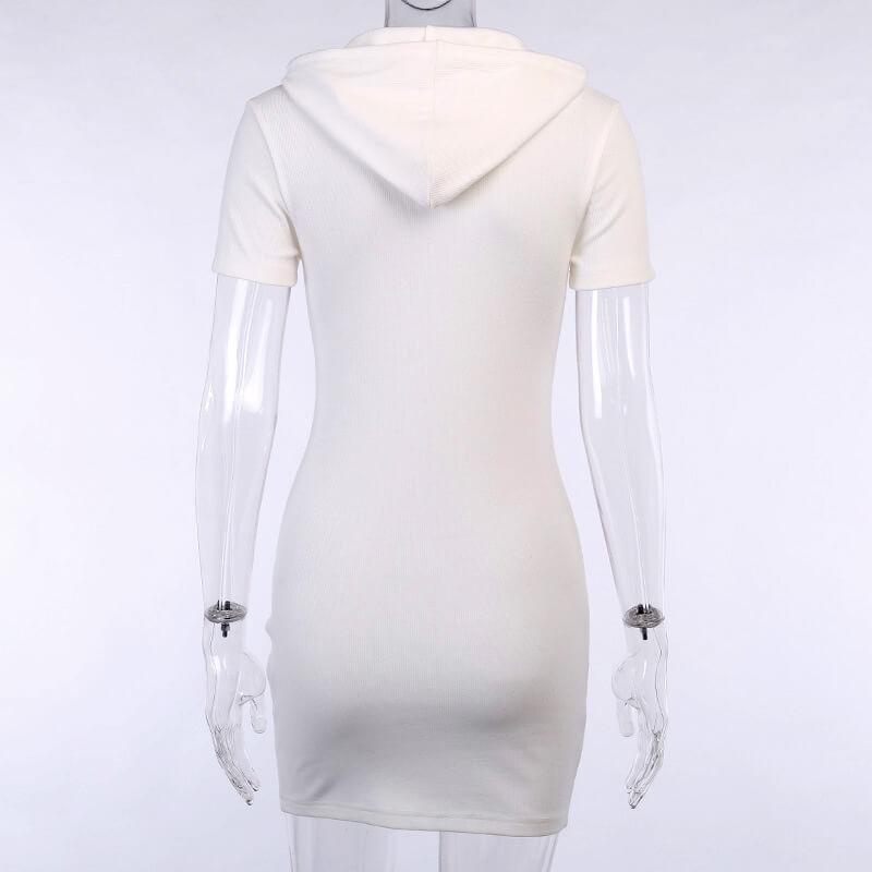 White Hooded Zipper Bodycon Dress