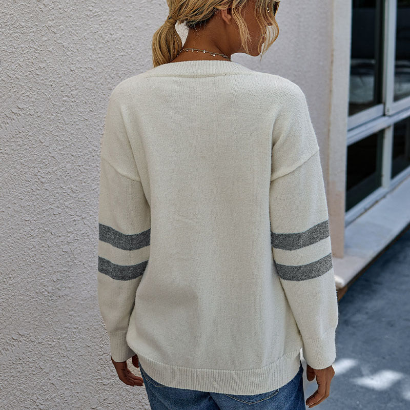 Colorblock Striped Sleeve Pullover Sweater