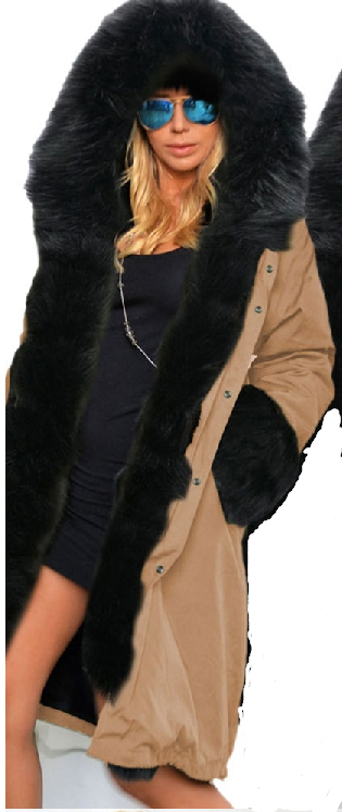 Hooded Faux Fur Cuff Long Cotton Coat