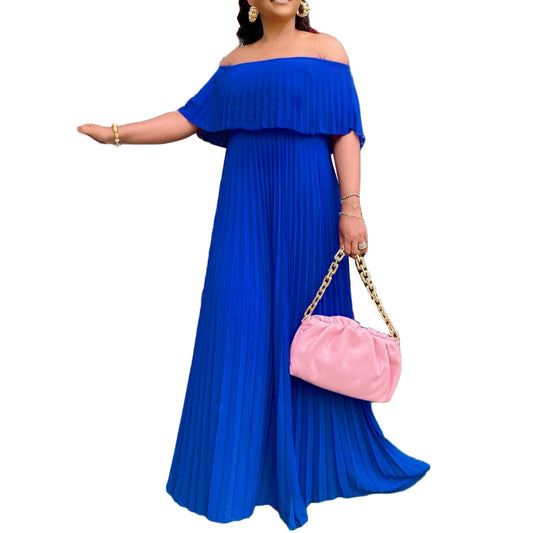 Sultry Off-Shoulder Wrap Bodice Pleated Maxi Dress