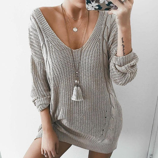 V Neck Knit Graphic Sweater