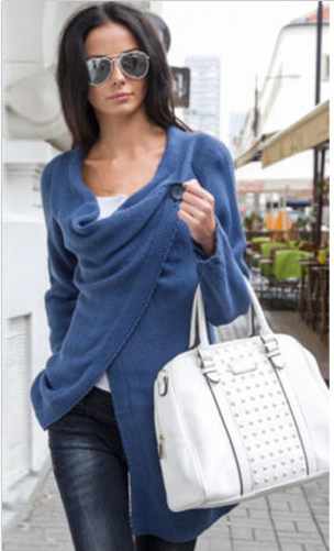 Cardigan Pile Collar Pure Color Irregular Knit Sweater - Meet Yours Fashion - 2