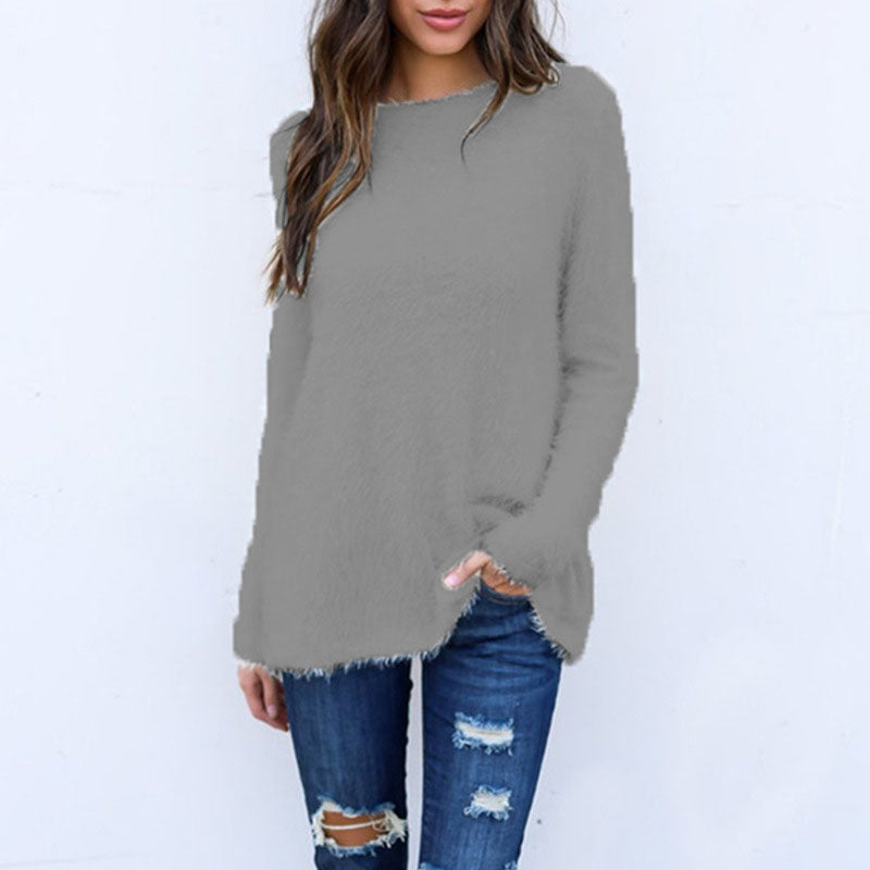 Pure Color Oversized Feather Pullover Sweater