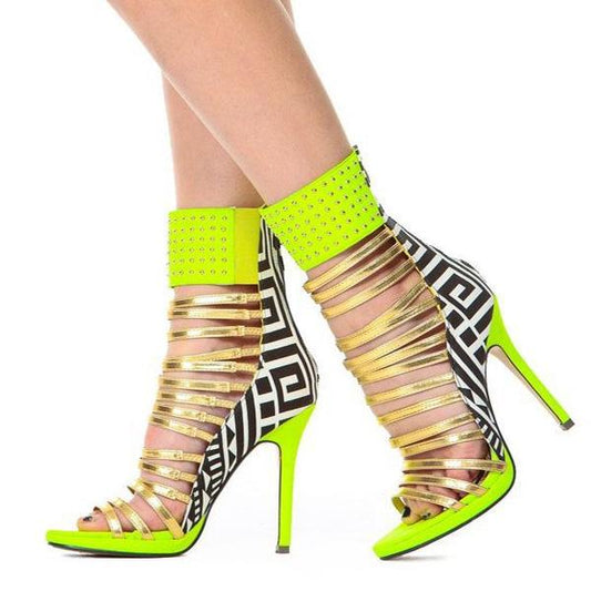 Rivet Cutout Color Block High Heel Sandals