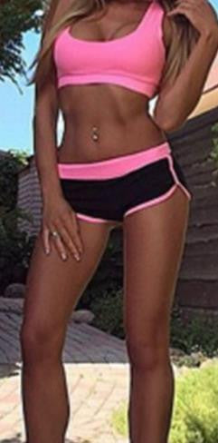 Scoop Crop Top with Contrast Color Shorts Activewear Sports Set