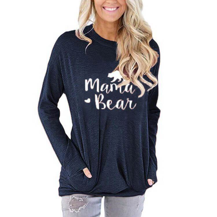 Loose Mama Bear Letter Print T-shirt