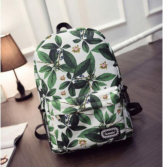 Green Leaves Print Fashion School Backpack