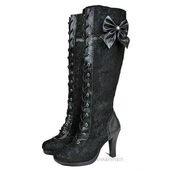 Bow Lace Up Stiletto Heel Knee High Boots