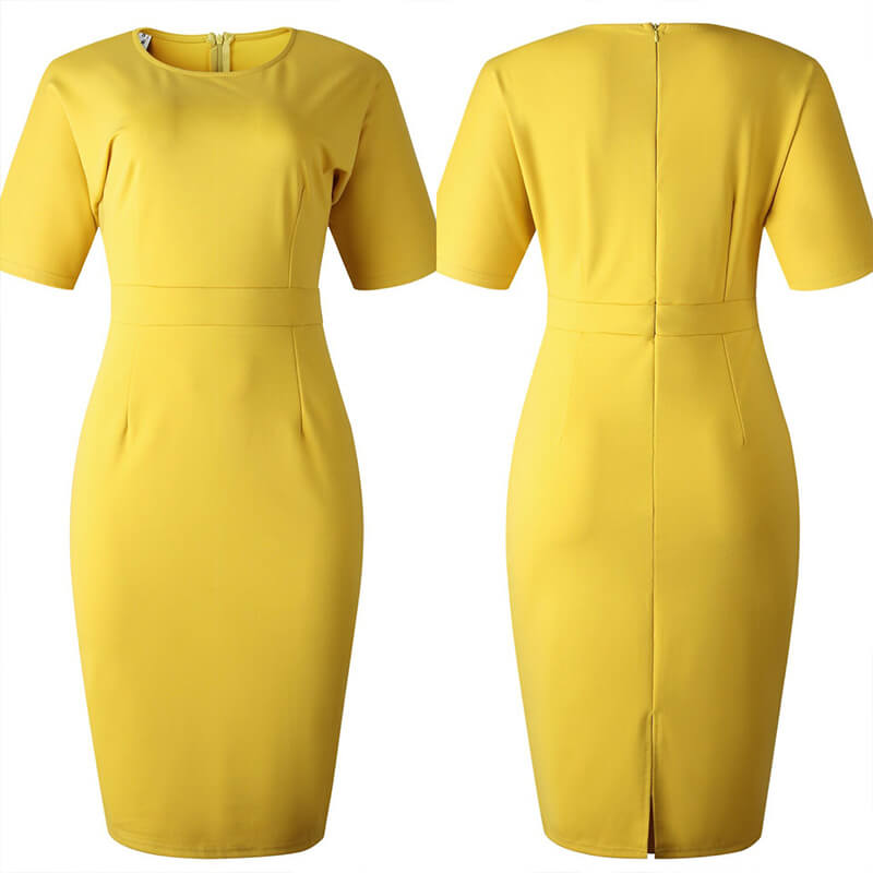 Elegant Plus Size Yellow Bodycon Work Dress