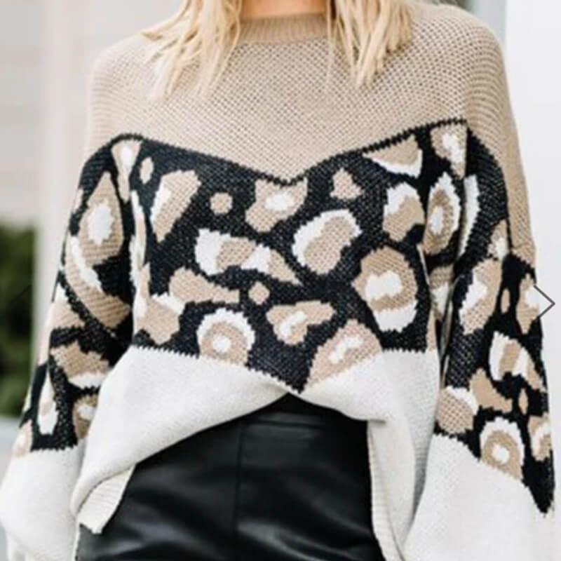 Winter Colorblock Leopard Long Sweater