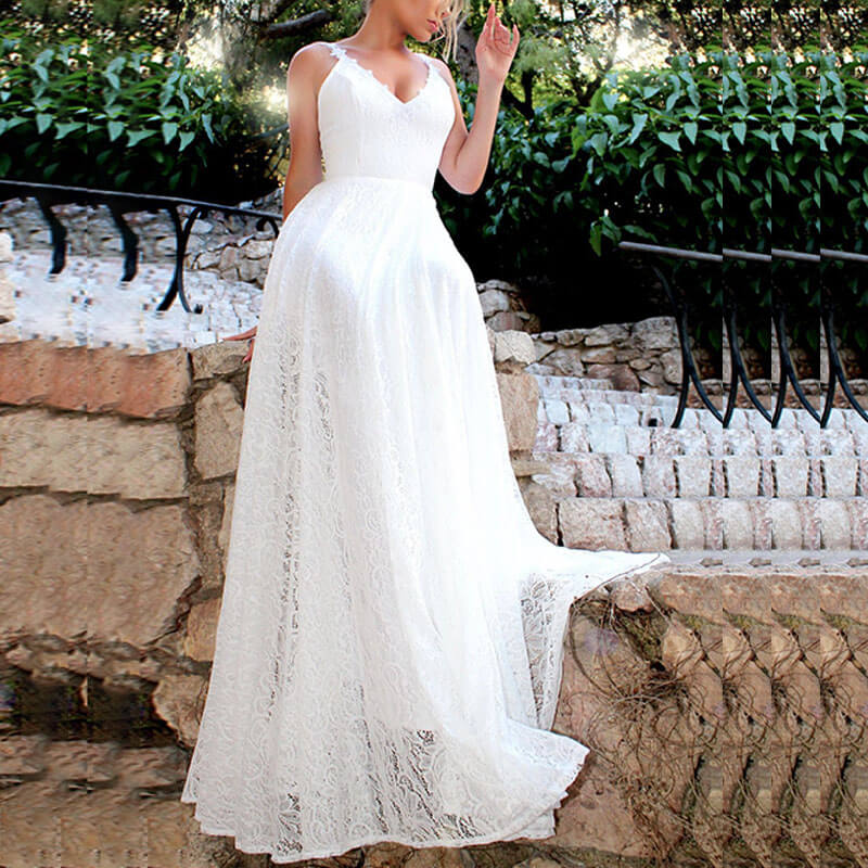 White Lace Sling Backless Dress