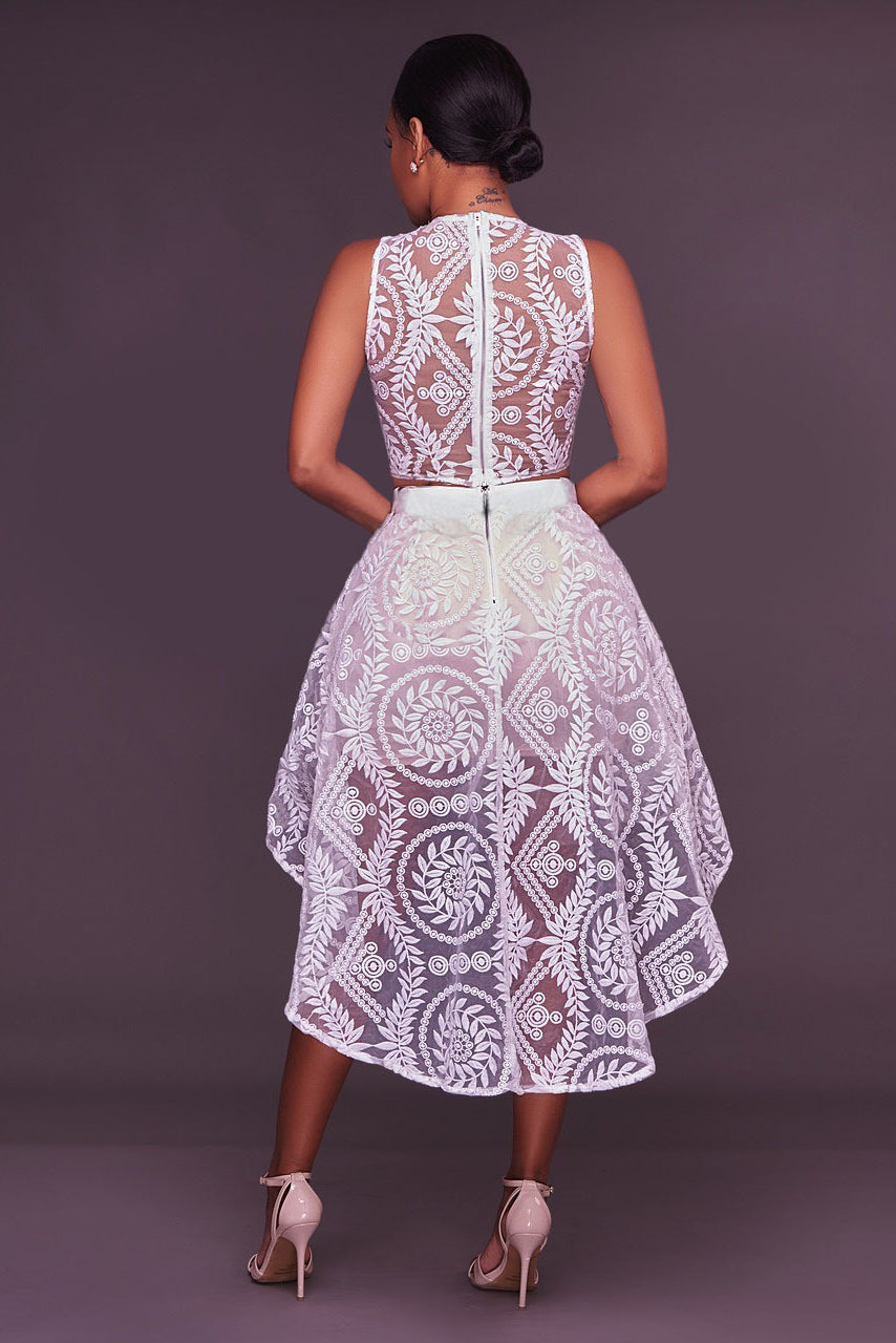 Lace Sleeveless Crop Top with Irregular Short Skirt Two Pieces Dress Set
