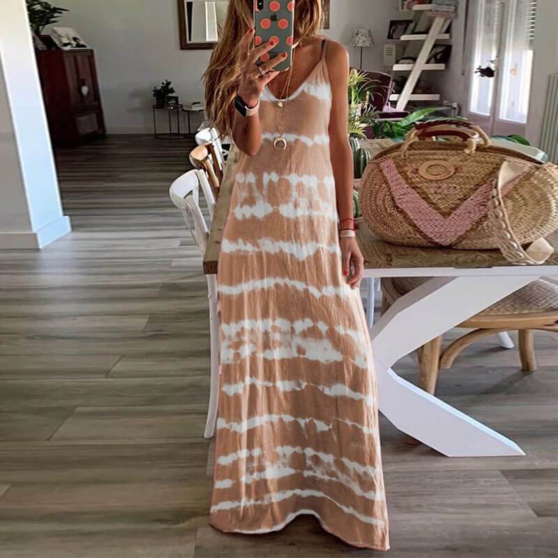 Sleeveless Printed Stripe Long Dress