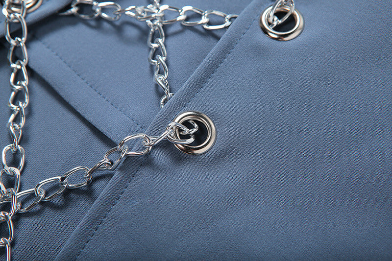 Fashion Blue Chain Bodycon Irregular Mini Skirts