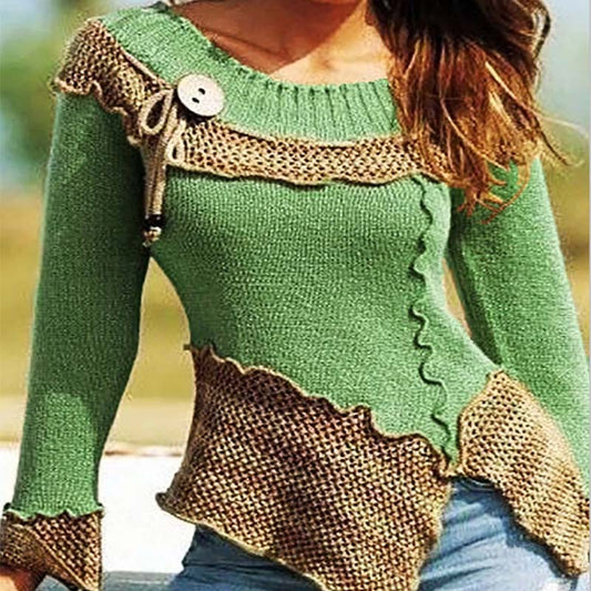 Vintage Patchwork Irregular Hem Sweater