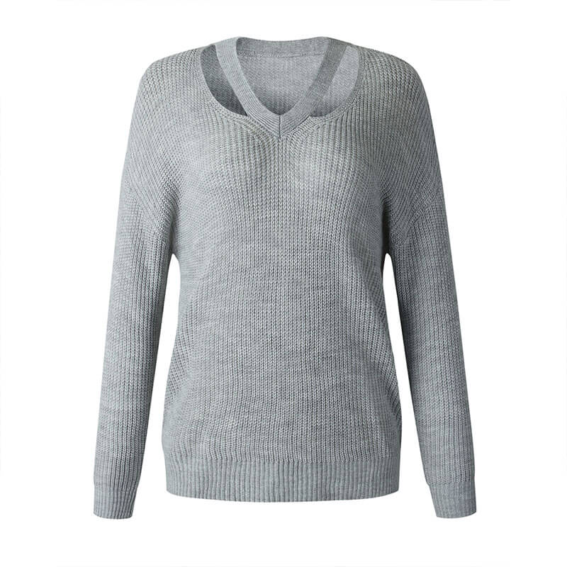 Cut Out V Neck Pullover Sweater
