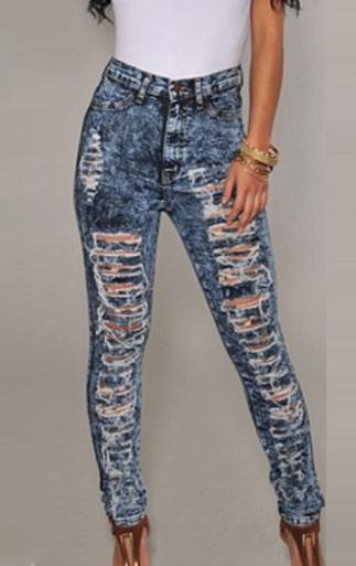 Straight Snow White Ripped Holes High Waist Skinny Plus Size Jeans - Meet Yours Fashion - 2