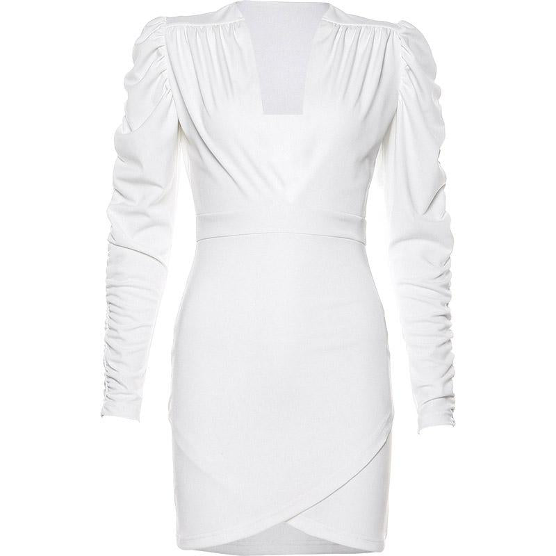 Deep V Neck White Short Dress