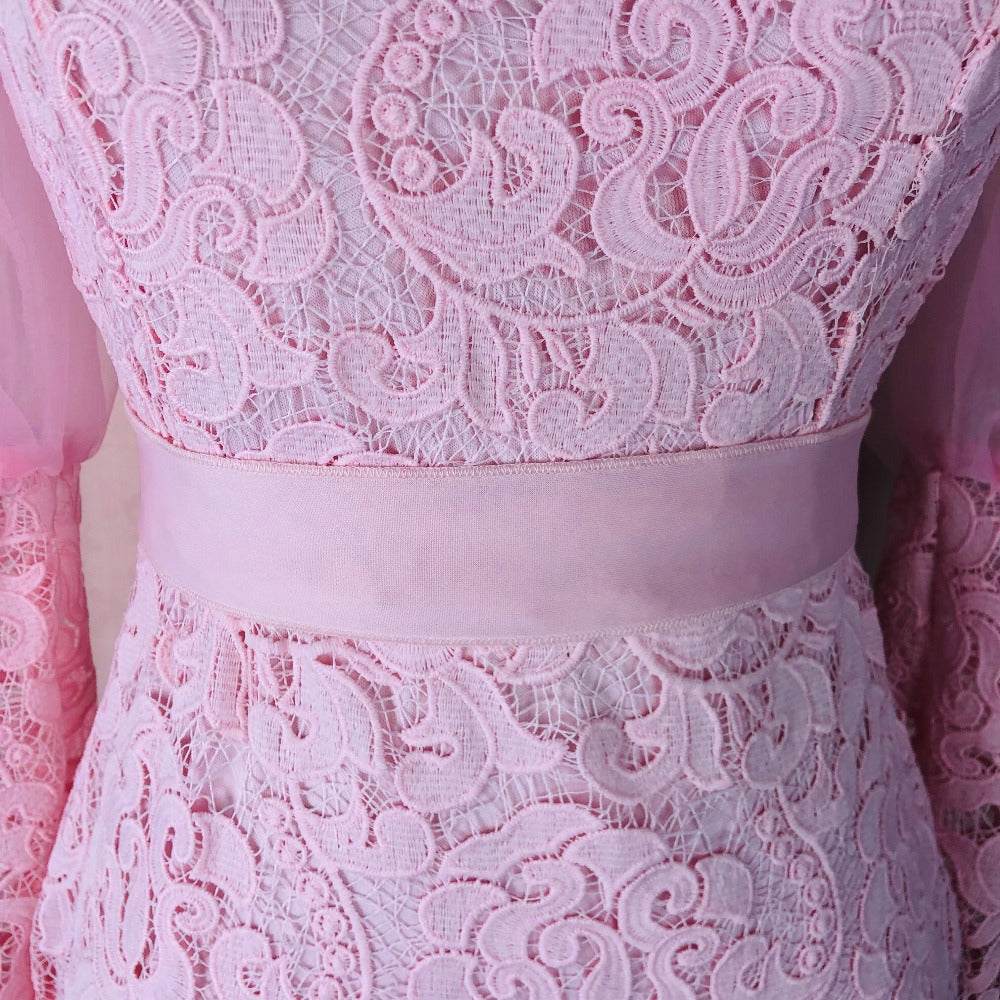 Pink Puff Sleeve Lace Bodycon Dress