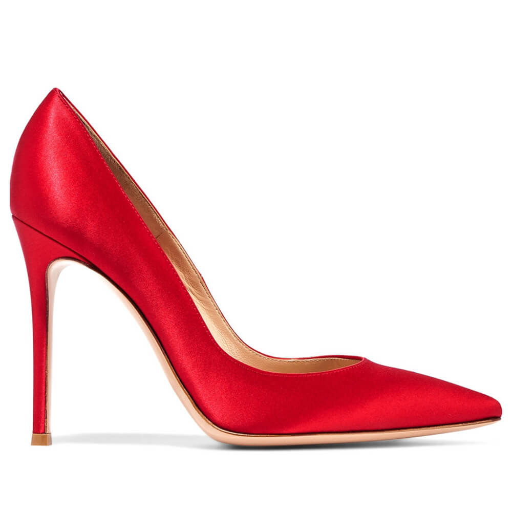 Red Cloth Point Toe Solid Stiletto Heel Pumps