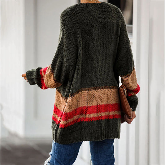 Loose Colorblock Thick Sweater Cardigan