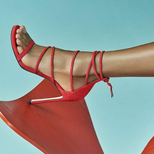 Red Suede Strap High Heel Sandals