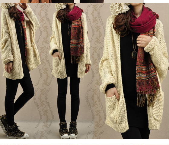 Cardigan Knit Coarse Yarn Batwing Loose Sweater - Meet Yours Fashion - 3