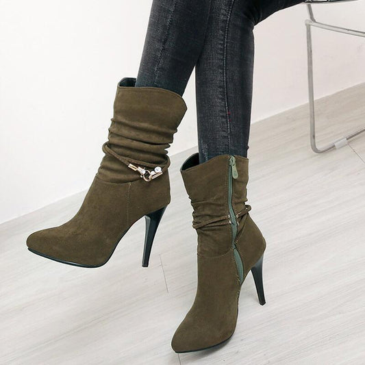 High Heel Pointed Toe Suede Calf Boots