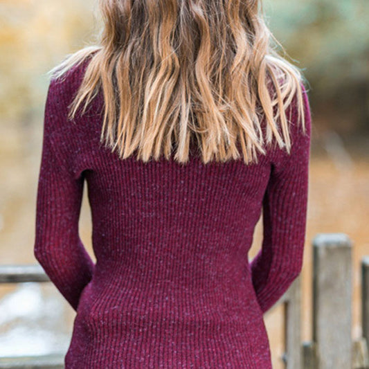 Tight Polo Neck Knit Ribbed Sweater