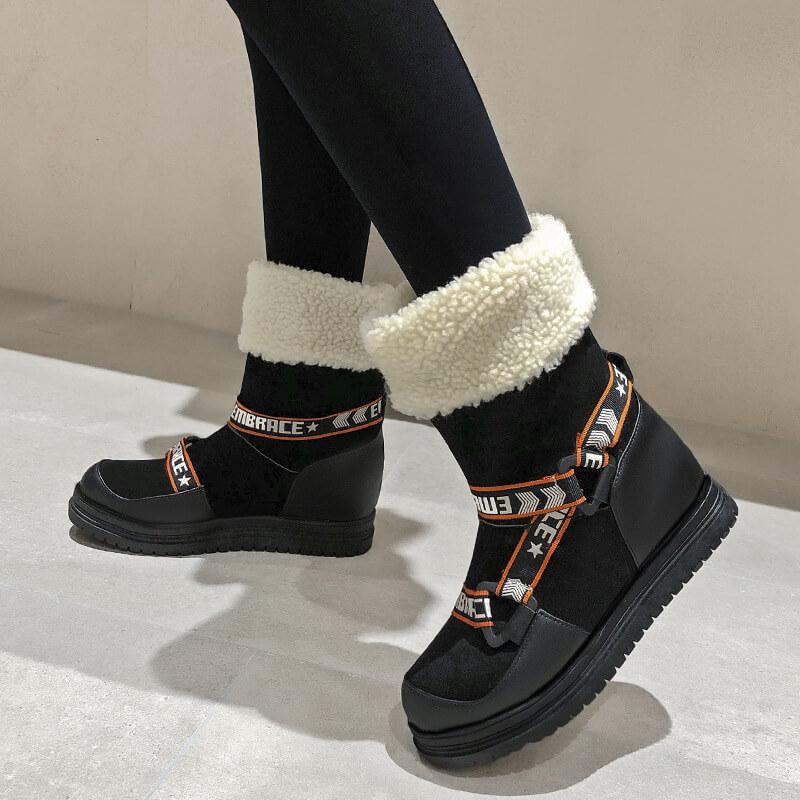 Flat Round Toe Patchwork Mid Calf Boots