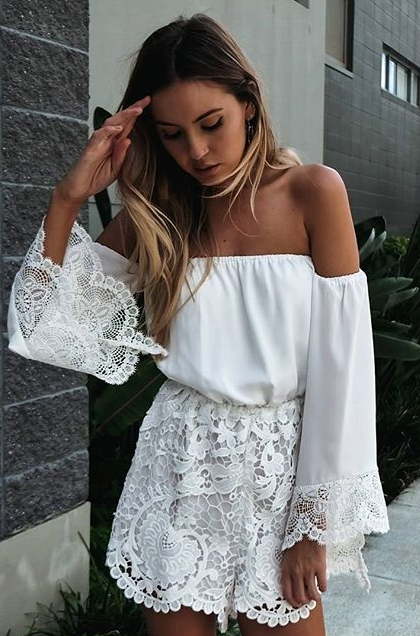 Sexy White Lace Off Shoulder Long Sleeve Jumpsuit - Meet Yours Fashion - 2