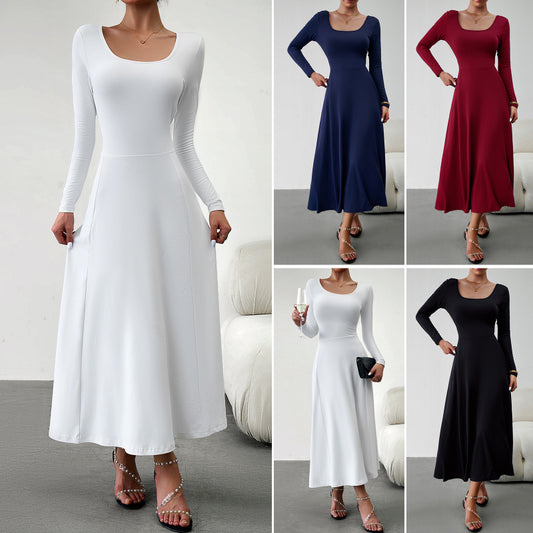 Elegant Lady's Waist-Defining Long Sleeve Dress