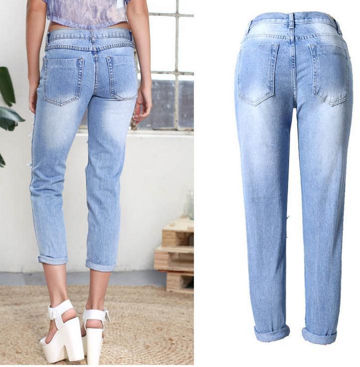 Holes Ripped Straight Slim Beggar Plus Size Jeans - Meet Yours Fashion - 5