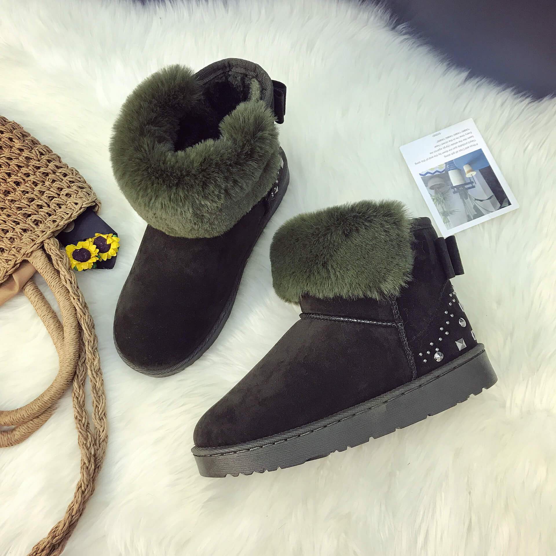 low Heel Snow Round Toe Flat Suede Boots