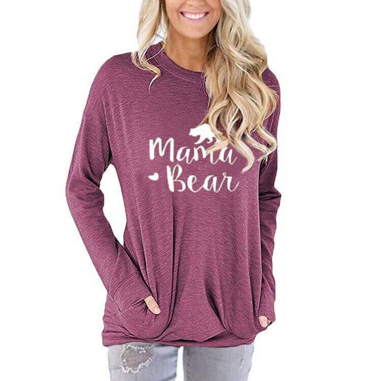 Loose Mama Bear Letter Print T-shirt