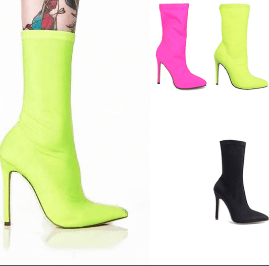 Bright Color High Heel Calf Sock Boots
