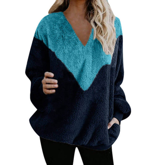 Loose V Neck Colorblock Sweater