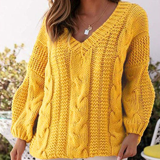 Oversized V Neck Chunky Cable Knitted Sweater