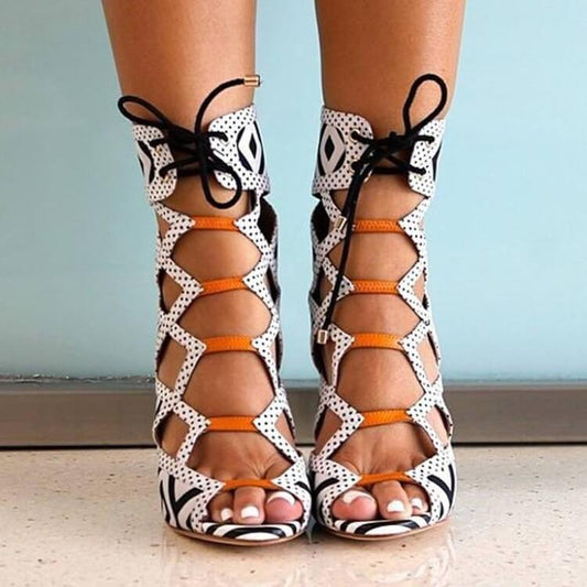 Black Gladiators Lace Up Strappy Ankle Sandals