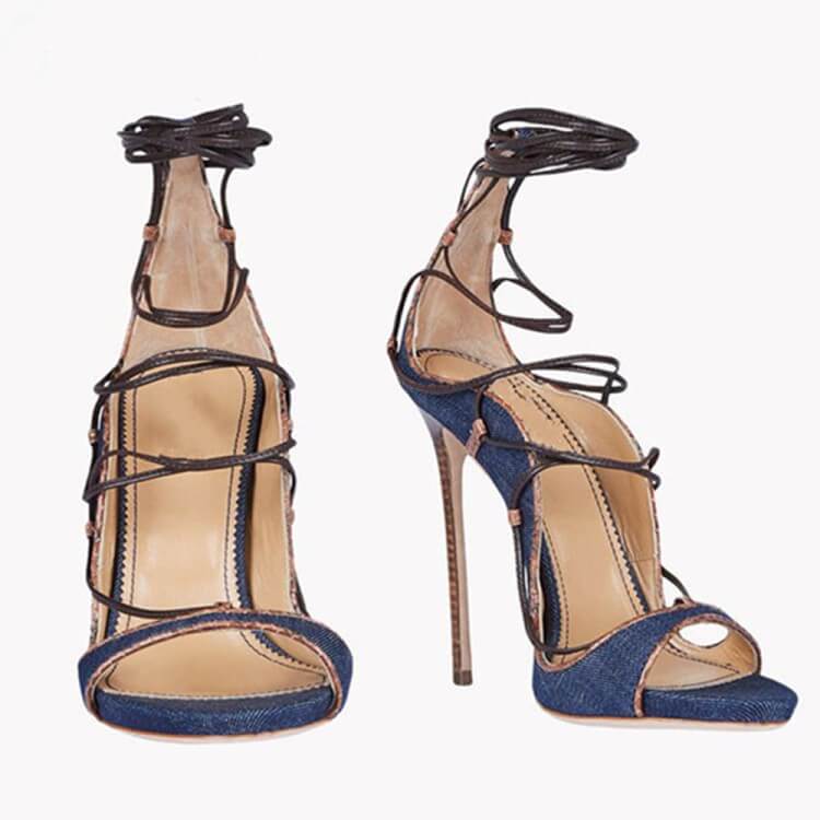 Fashion Open Toe Denim Strap High Heel Sandals