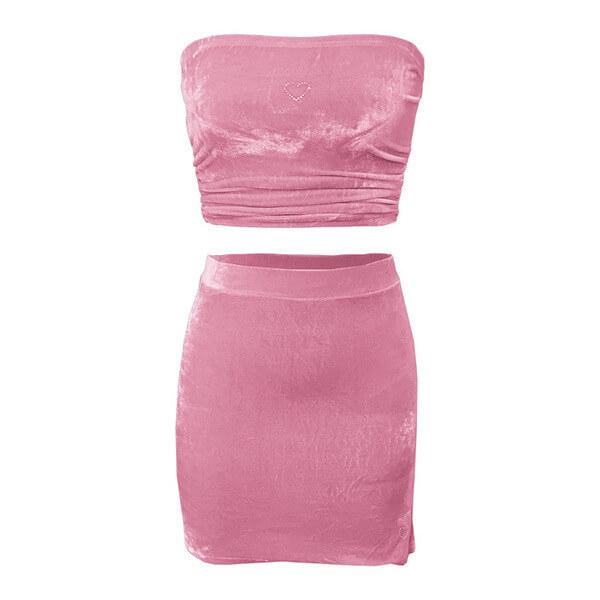 Sexy Strapless High Waist Plain Short Skirt Sets