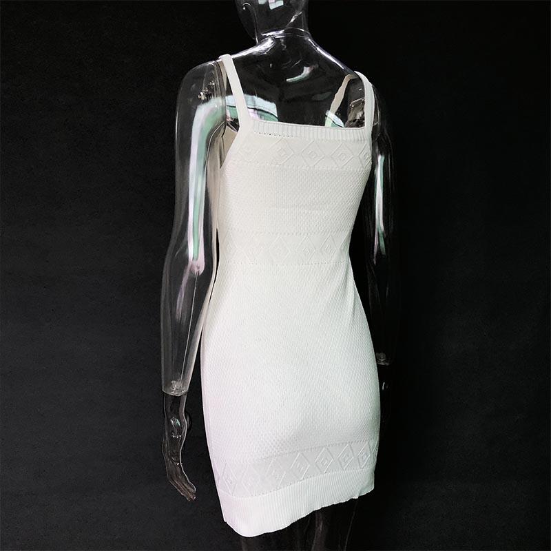 Strap Knitted Pattern Bodycon Short Dress