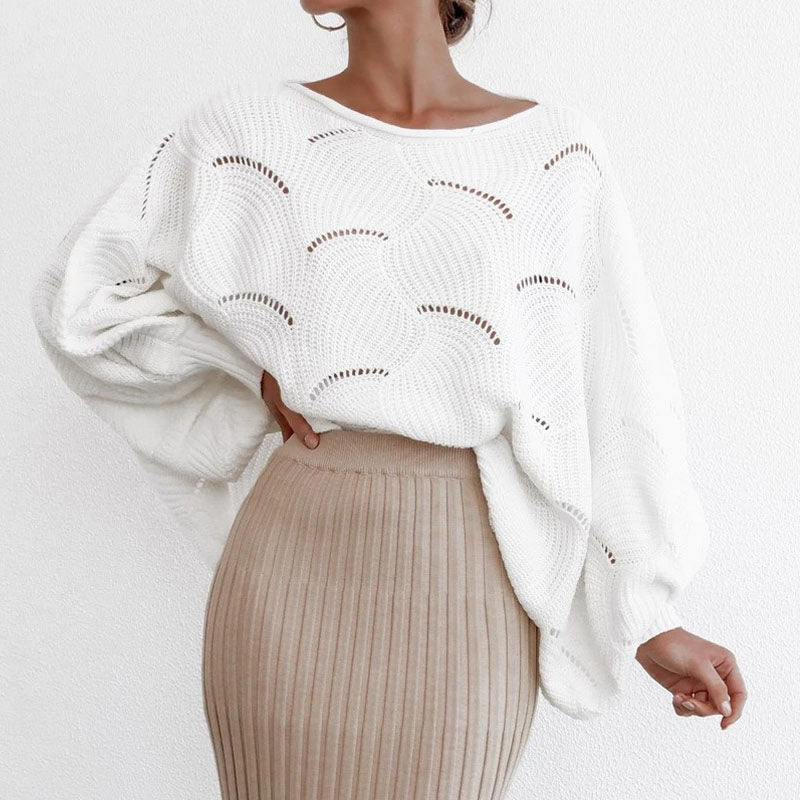 Hollow Carved Roll Neck Batwing Sweater