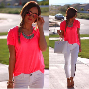 Scoop Short Sleeves Pure Color Loose Blouse