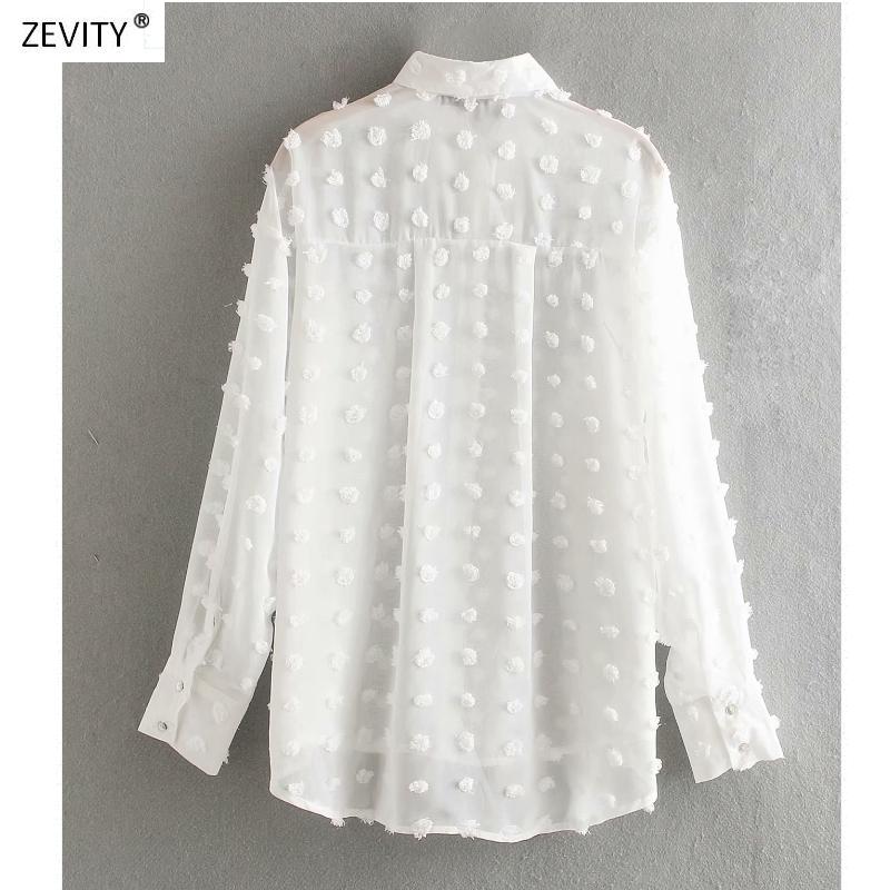 Fashion Dot Stitching Casual Chiffon Blouse Shirt Women Long Sleeve Chic Blusas Perspective White Chemise Tops