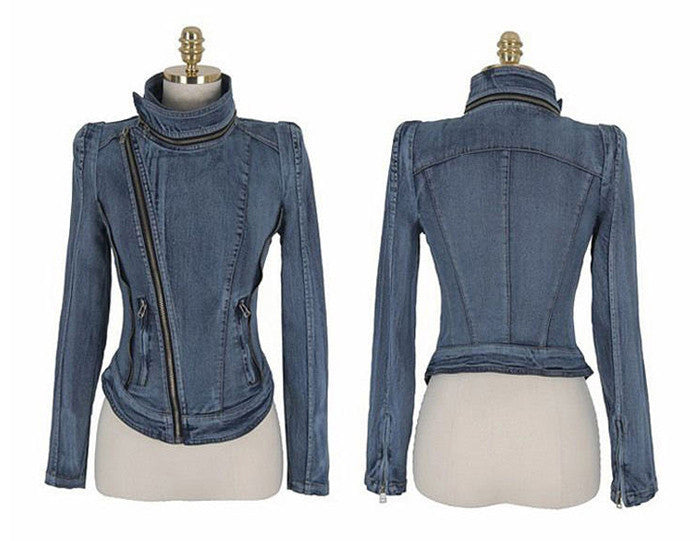 Slim Fit Zipper Long Sleeved Women's Denim Jacket - MeetYoursFashion - 4
