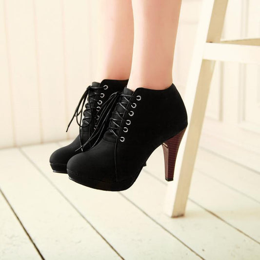 Round Toe Stiletto High Heel Lace Up Ankle Boots