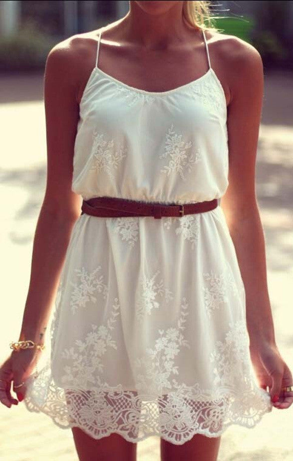 White Lace Spaghetti Strap Dress - Meet Yours Fashion - 2
