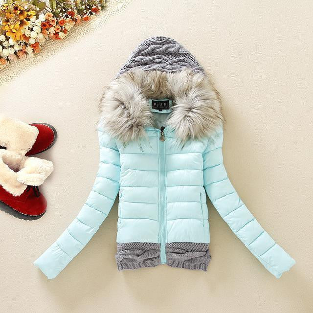 Knitted Splicing Hooded Down Coat - MeetYoursFashion - 2